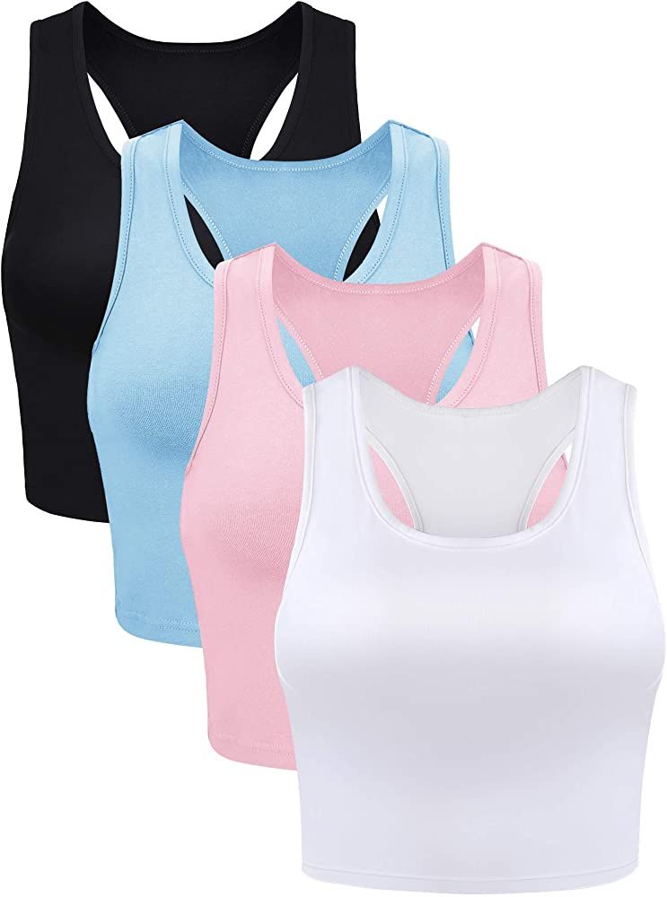 Boao 4 Pieces Basic Crop Tank Tops Sleeveless Racerback Crop Sport Top for Women | Amazon (US)