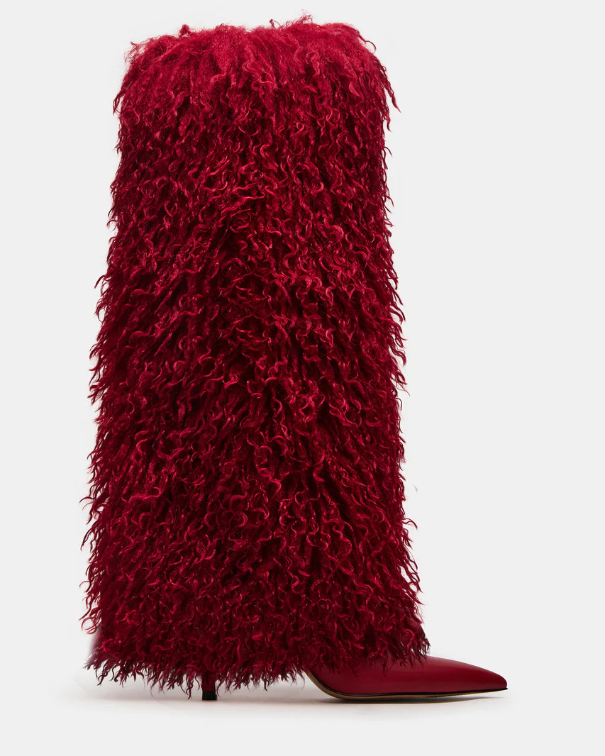 ICON Red Pointed-Toe Faux Fur Knee-High Stiletto Heel Women's Boot | Steve Madden (US)