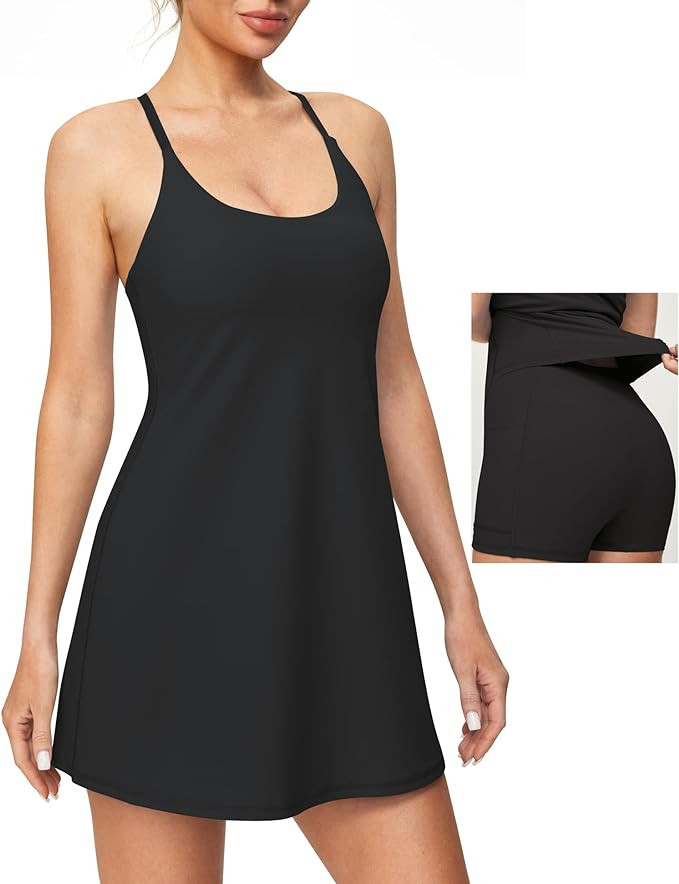 Heathyoga Womens Tennis Dress with Shorts Underneath & Bra Athletic Dress for Women Summer Dress ... | Amazon (US)