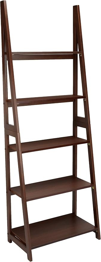 Amazon Basics 5-Tier Ladder Bookshelf Storage Organizer, Solid Rubberwood Frame, Space-Saving Boo... | Amazon (US)