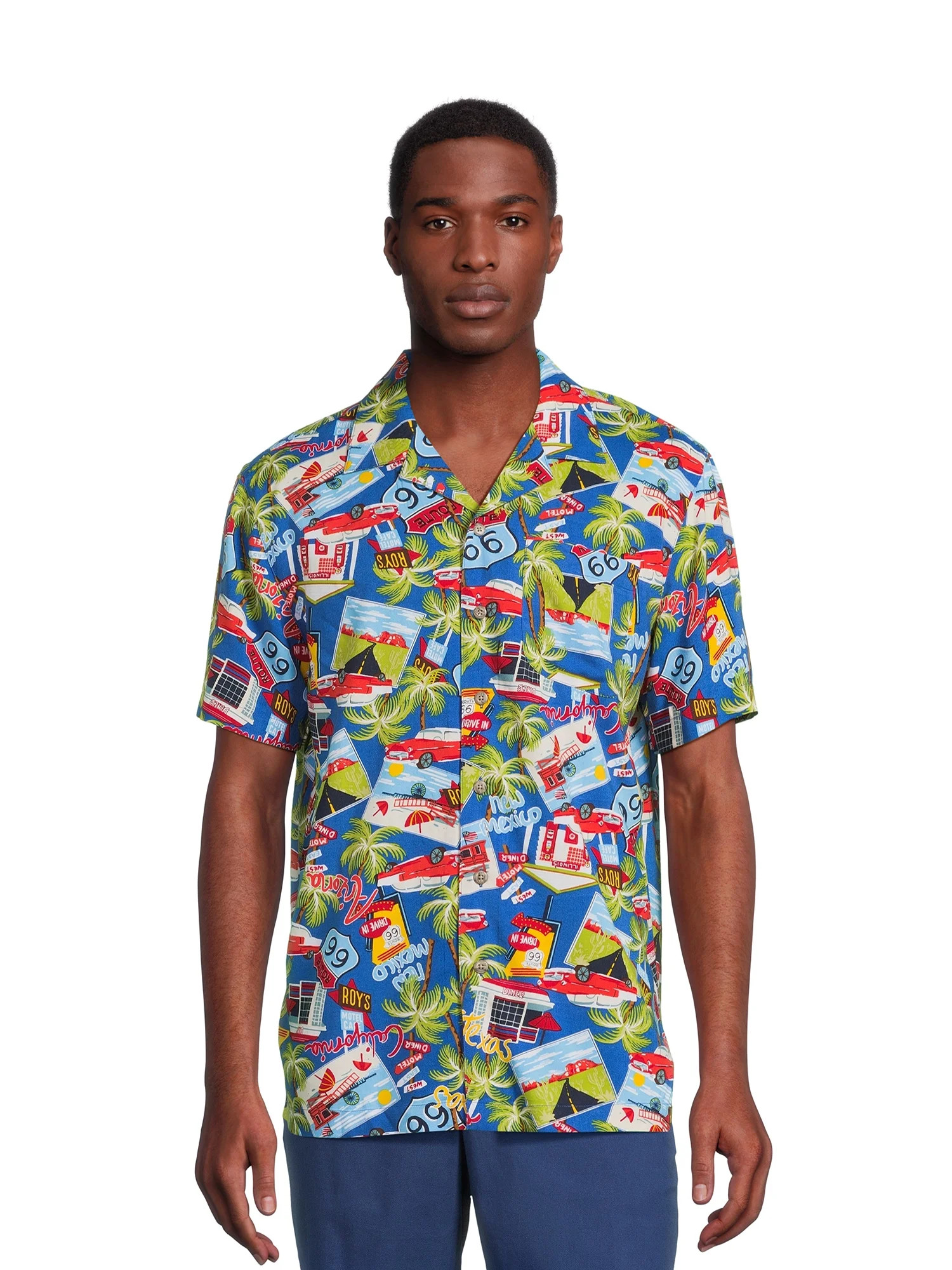 George Men's & Big Men's Short Sleeve Rayon Button-Up Camp Shirt, Sizes S-3XL | Walmart (US)