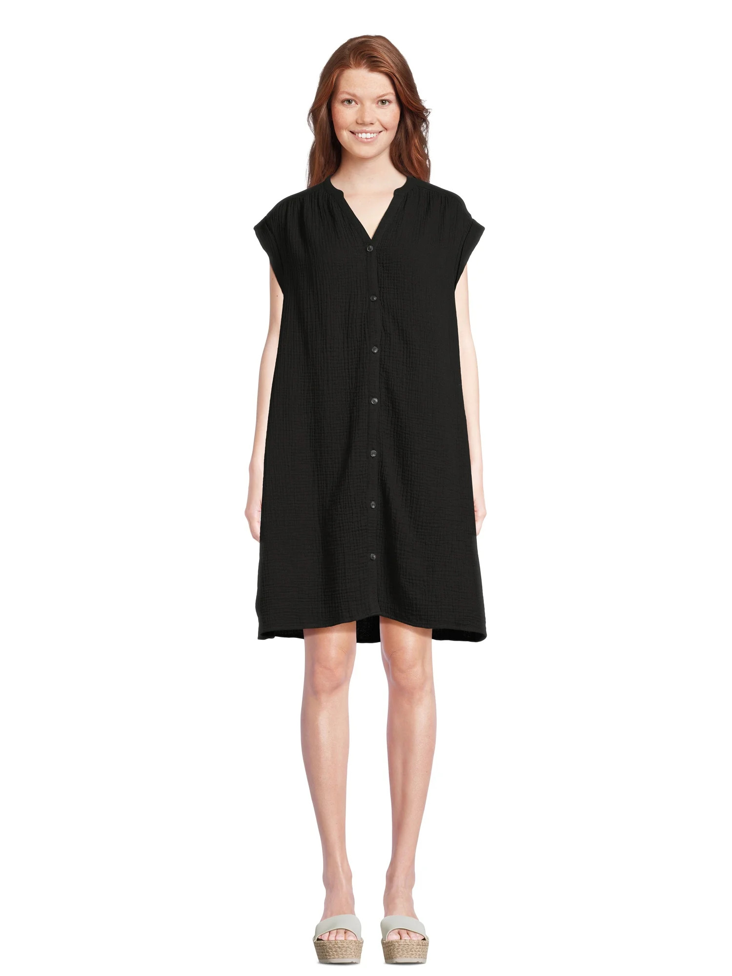Time and Tru Women's Mini Double Cloth Shirt Dress XS-XXXL | Walmart (US)