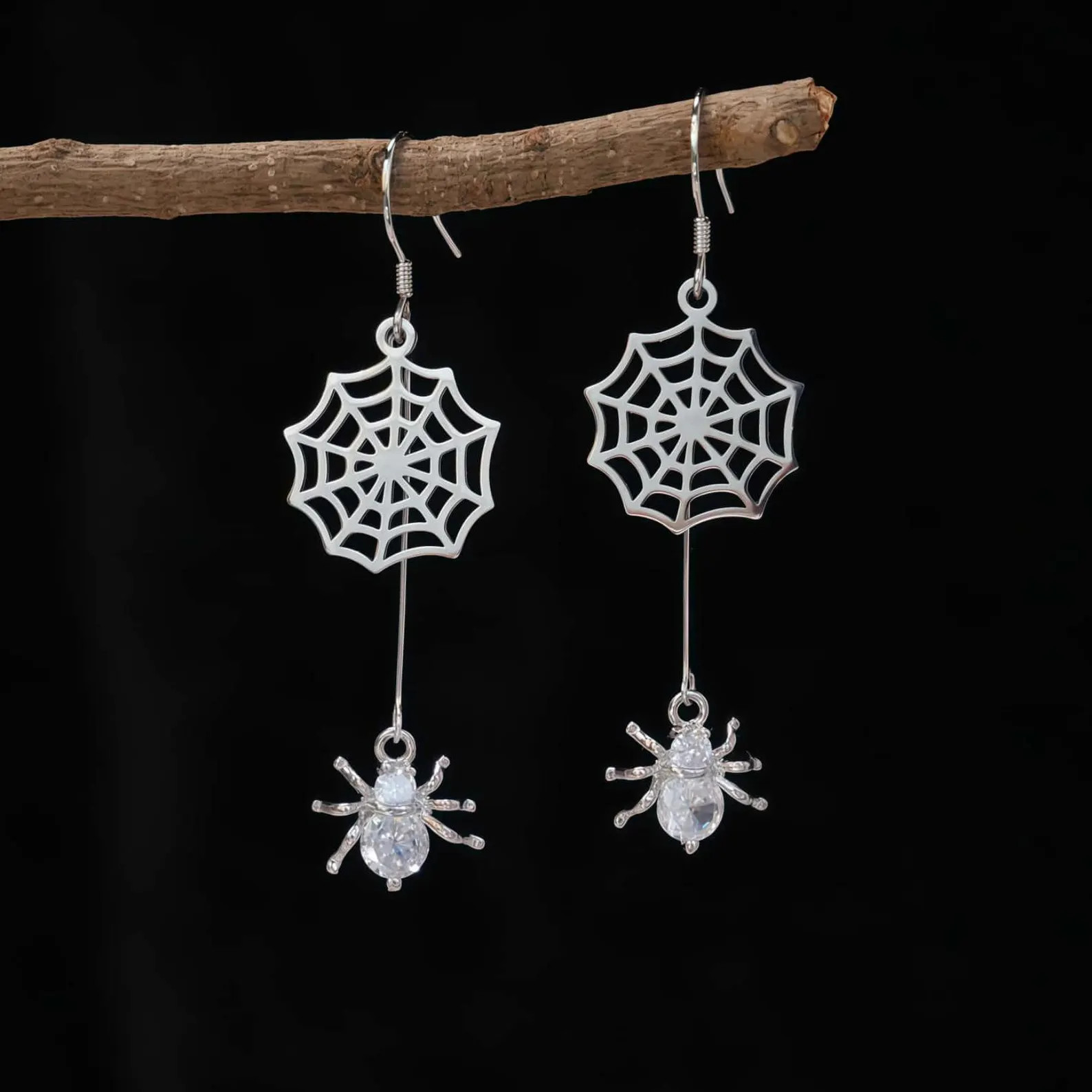Spider Web Earrings Halloween Earrings CZ Spider Earrings Gothic Jewelry Silver Halloween Gift Fo... | Etsy (Global)