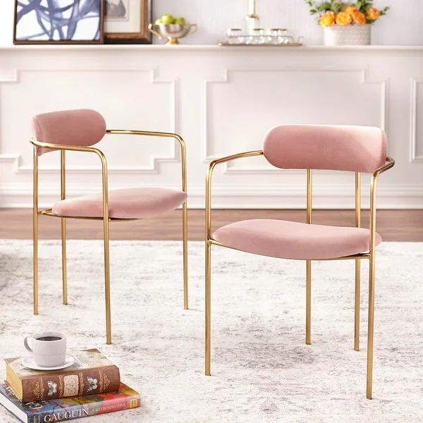 Simple Living Retro Velvet Dining Arm Chair (Set of 2) - Dusty Pink | Bed Bath & Beyond