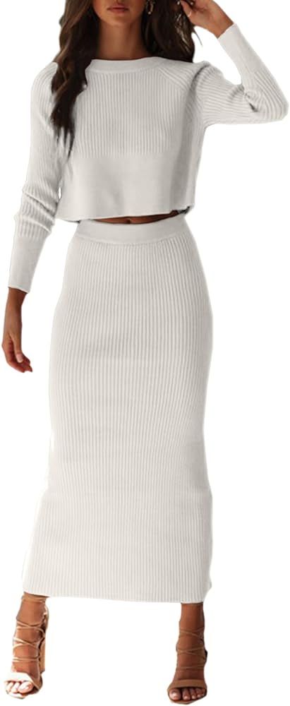 YKR Women's 2 Piece Sweater Dress Skirt Sets Rib Knit Maxi Bodycon Crop Top Winter Outfits for Wo... | Amazon (CA)