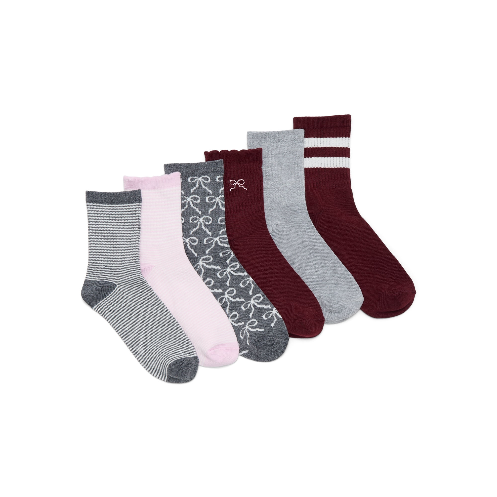 No Boundaries Women's Embroidered Scallop Edge Mid-Crew Socks, 6-Pack, Size 4-10 | Walmart (US)