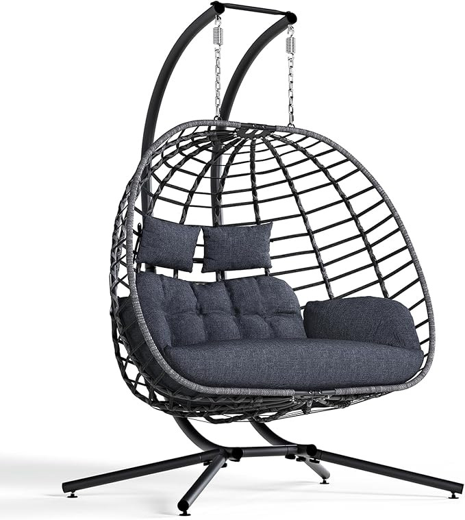 SWITTE Double Egg Swing Chair with Stand, Outdoor Patio 2 Person Hanging Wicker Hammock Chairs wi... | Amazon (US)
