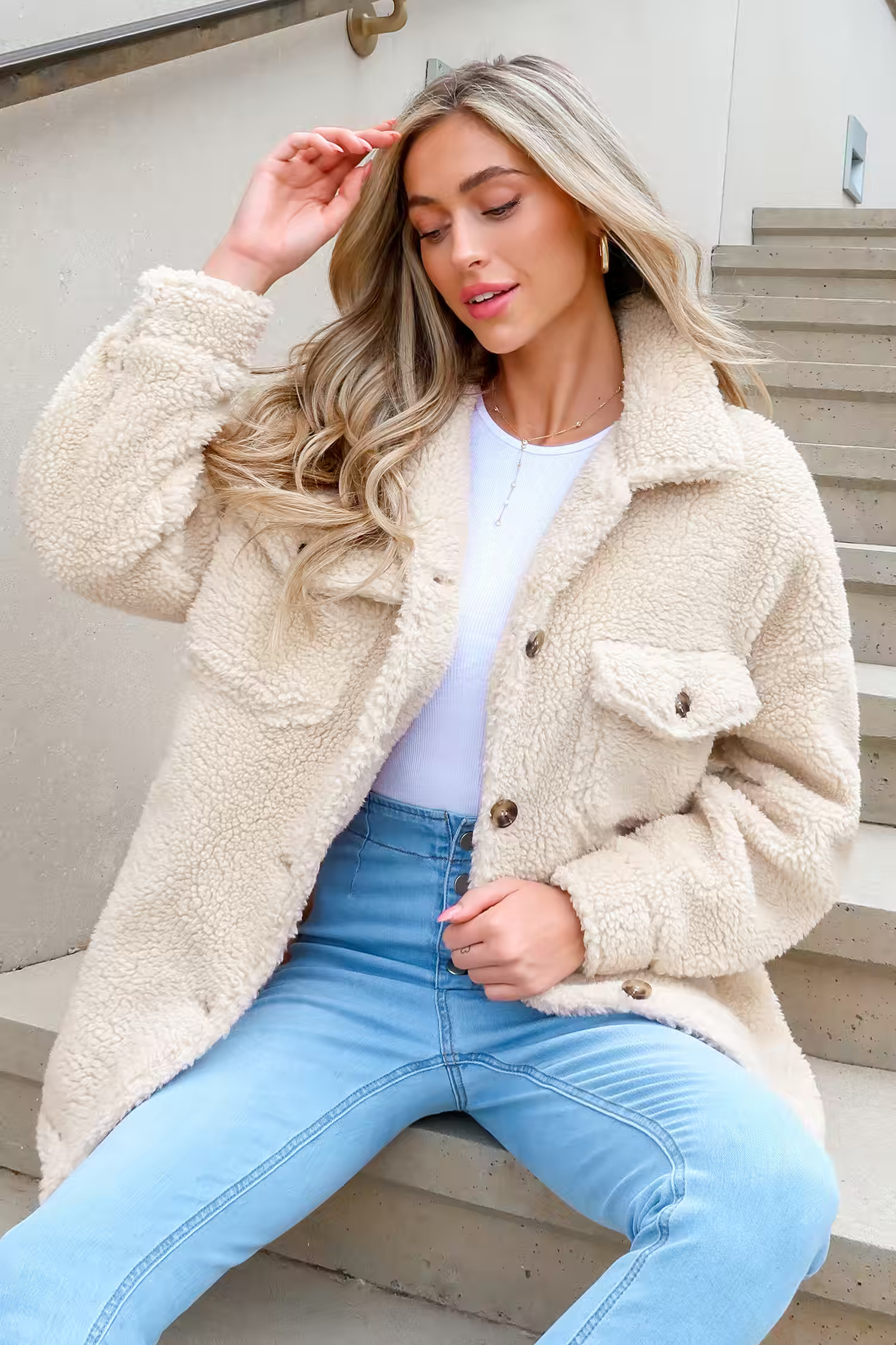 Faux Shearling Button-Front Teddy Coat | Cupshe US