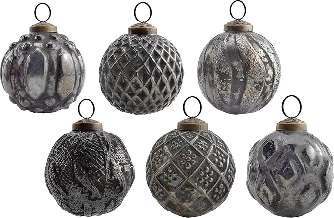 AuldHome Farmhouse Ball Ornaments (Set of 6, Charcoal Black); Distressed Metal Glass Ball Vintage... | Amazon (US)