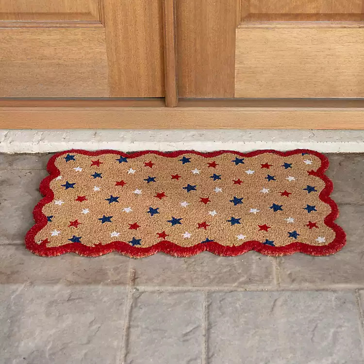 New! Red White & Blue Stars Scalloped Doormat | Kirklands