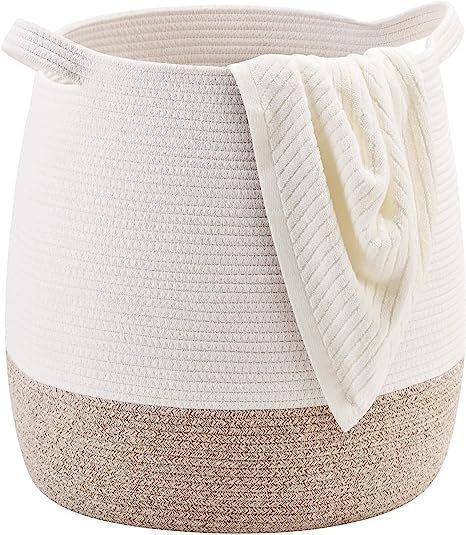 MINTWOOD Design Large 17 x 17 Inches Decorative Woven Cotton Rope Blanket Basket for Living Room,... | Amazon (US)