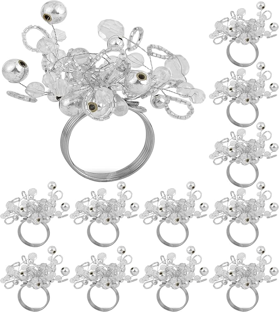 12 Pcs Decorative Beaded Napkin Rings - Elegant Napkin Ring Modern Cloth Napkin Holders for Table... | Amazon (US)