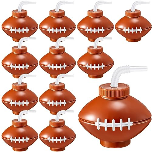 12 Pcs Football Ball Cups with Straws and Lids 12 oz Plastic Reusable Soft Football Party Cups Bulk Drinking Football Birthday Party Supplies Tea Bottle Football Party Decorations Football Fans | Amazon (US)