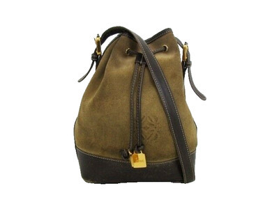 LOEWE Shoulder Bag Anagram Embossed Drawstring Suede Brown | eBay US