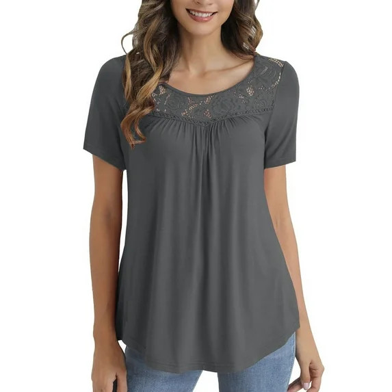 Traleubie Women's Plus Size Short Sleeve Shirts Lace Pleated Tunic Tops m-4x | Walmart (US)