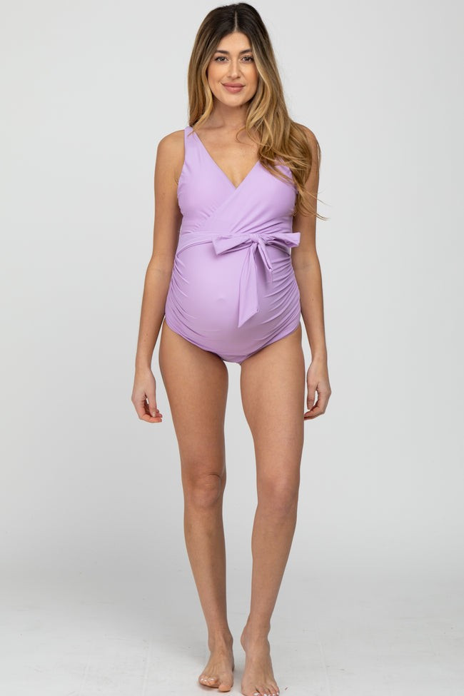 Lavender Waist Tie Maternity One-Piece Swimsuit | PinkBlush Maternity