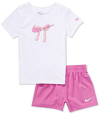 Nike Little Girls Short Sleeve Swoosh Ribbon Tee Short 2-Piece Set - 2T | Dillard's