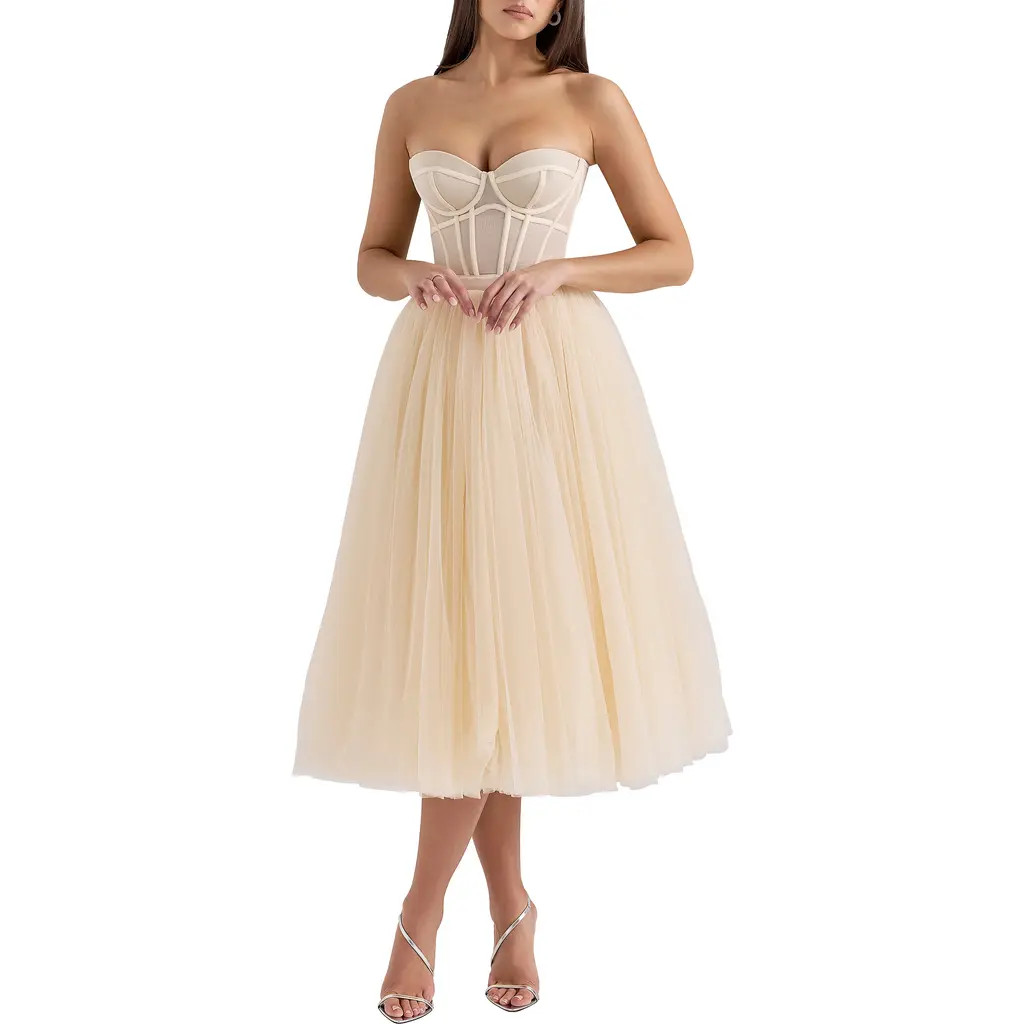 Darling Strapless Tulle Midi Dress | Nordstrom