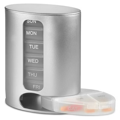 Stackable Daily Pill Organizer – Weekly AM/PM Pill Box with 7 Individual Stacking Cases, 4 Times a Day for Medication, Vitamins, Silver | Target