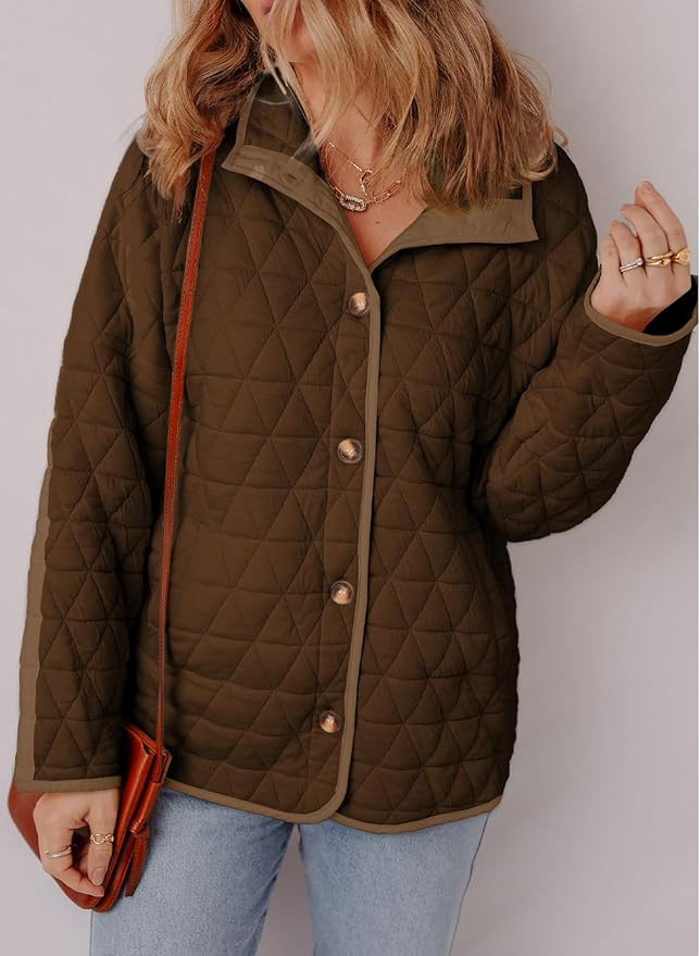 EVALESS Women's Lightweight Diamond Quilted Jacket Casual Winter Open Front Button Down Puffer Co... | Amazon (US)