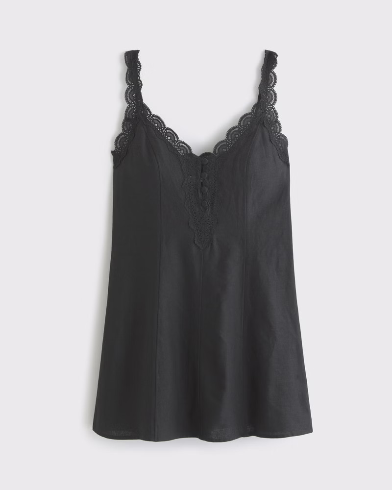 Lace-Trim Button-Front Mini Dress | Abercrombie & Fitch (US)