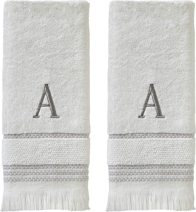 SKL Home Casual Monogram Hand Towel Set, A, 16x26, White 2 Count | Amazon (US)