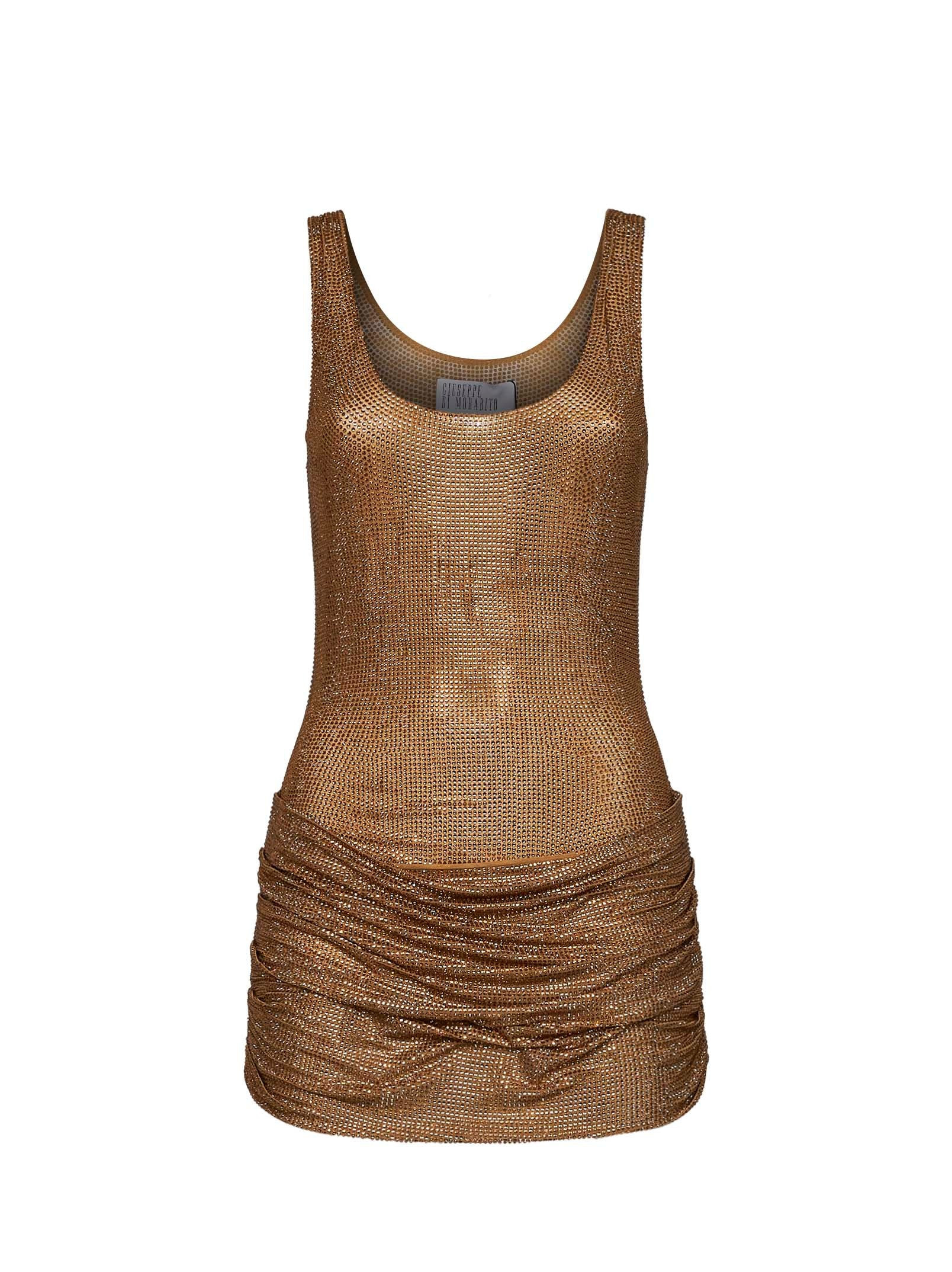 GIUSEPPE DI MORABITO | Gold crystal-embellished tulle draped mini dress | Women | 44 | D'ANIELLO BOUTIQUE