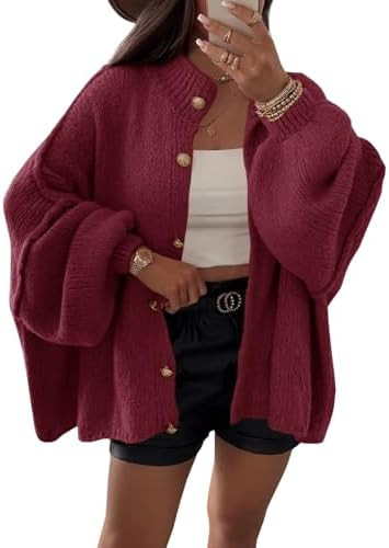 Saodimallsu Womens Oversized Cardigans Long Lantern Sleeve Button Down Chunky Knit Loose Fall Swe... | Amazon (US)