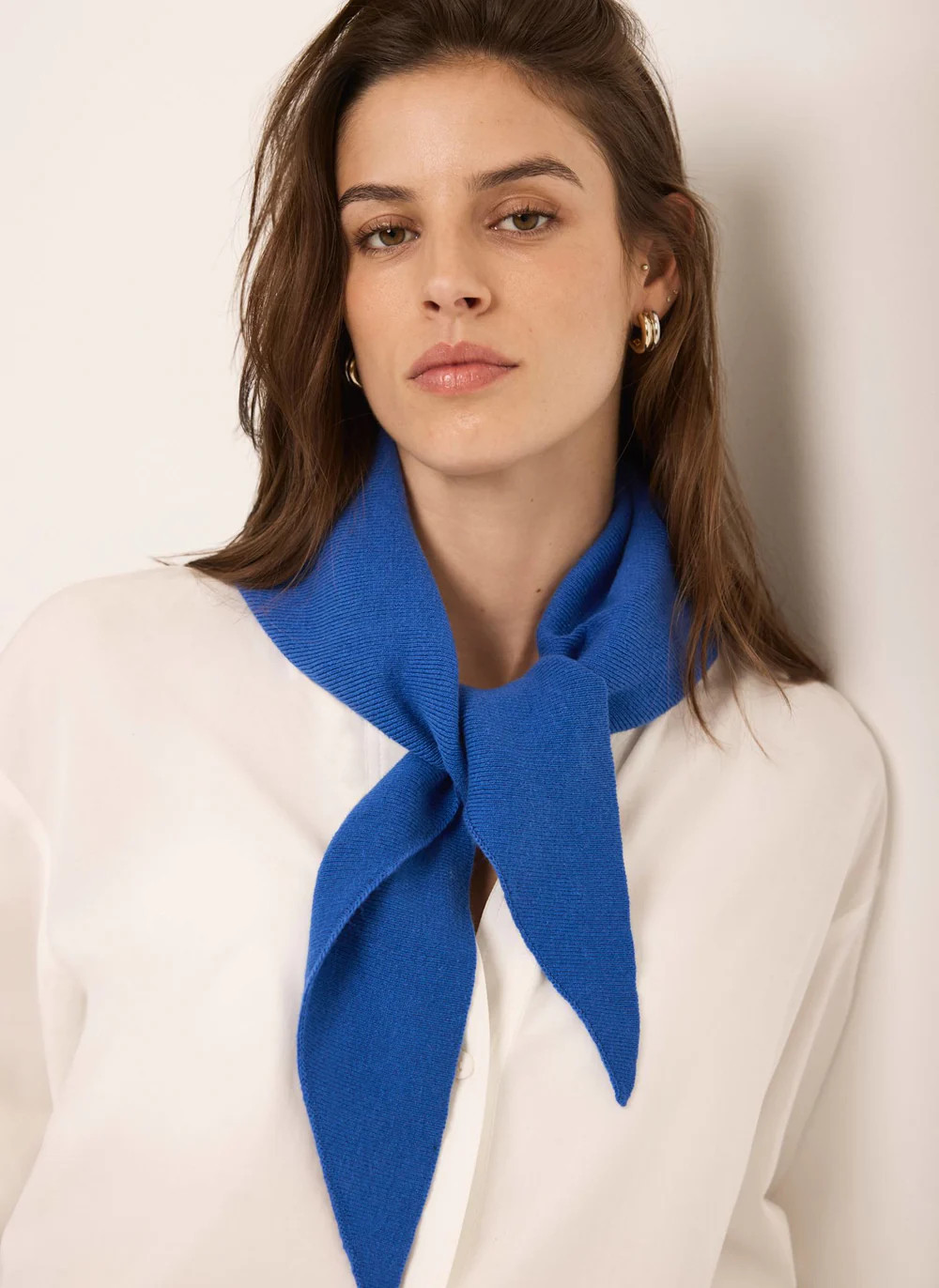Blue Cotton Blend Triangle Knit Scarf | Mint Velvet