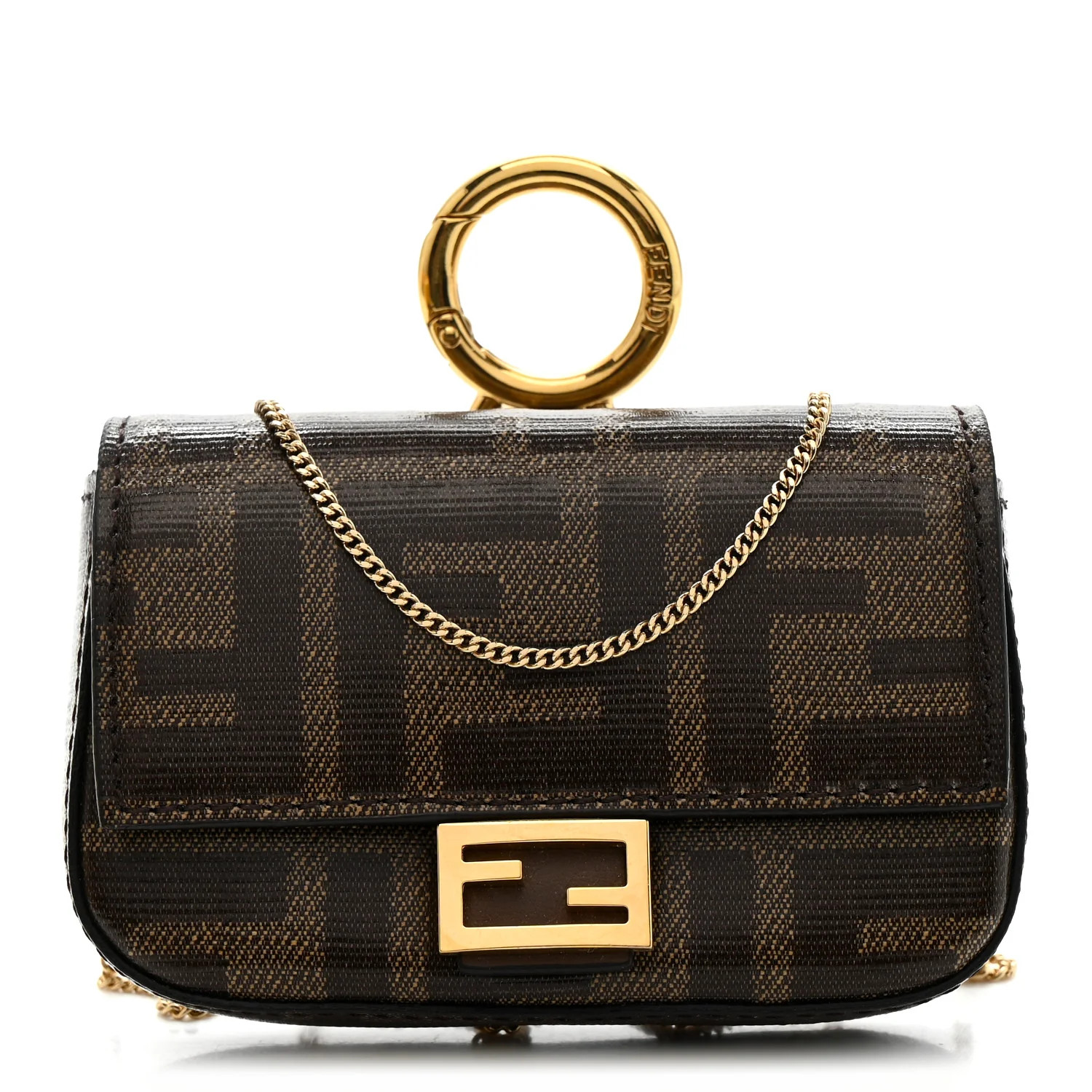 Glazed Fabric FF 1974 Nano Baguette Charm Mogano Panna | FASHIONPHILE (US)