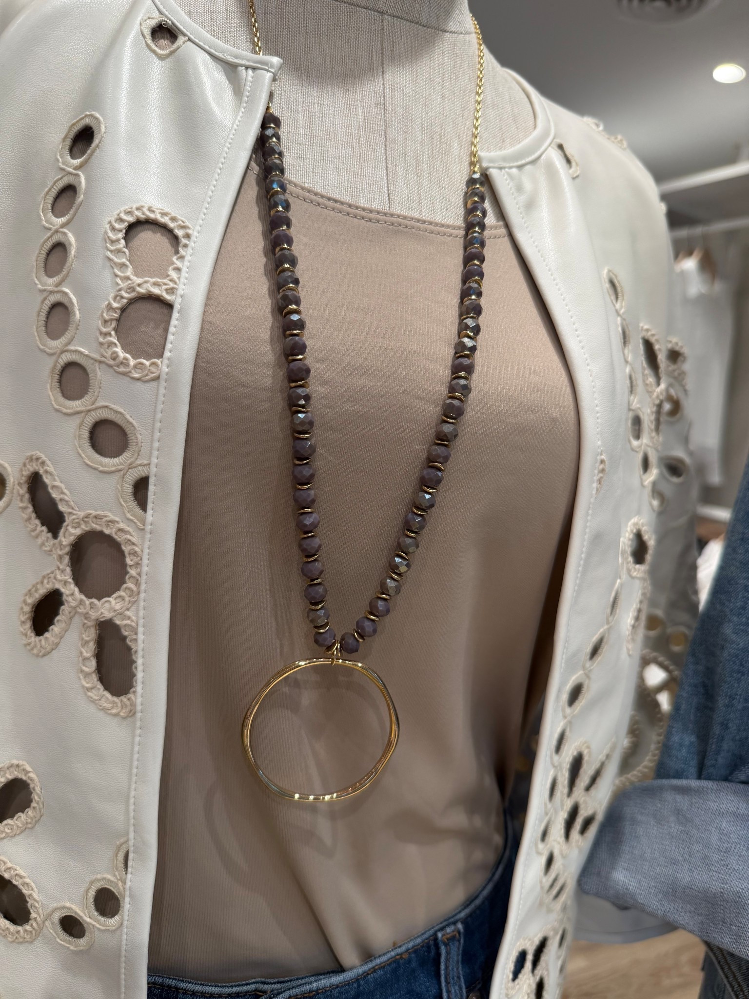 Large and long open circle pendant.
Chicos has the best and affordable fashion jewelry. 
Long faux leather kimono. On sale. I wear a size 0 in Chico’s unique sizing

#LTKgrwm #LTKootd #LTKOver40