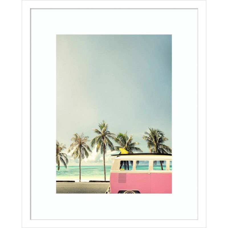 17" x 21" Surf Bus Beach by Design Fabrikken Framed Wall Art Print Pink - Amanti Art | Target