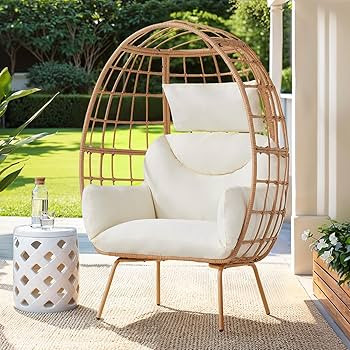 Oversized Egg Chair, Indoor Outdoor Egg Rattan Chair with PE Rattan, Steel Frame and Detachable C... | Amazon (US)