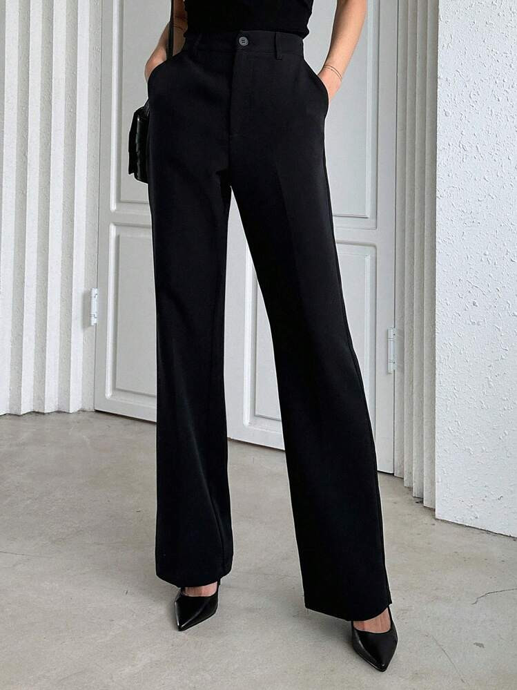 Dazy Designer Women's Plain Pockets Straight Leg Business Casual Pants,Ladies Spring/Fall Elegant... | SHEIN