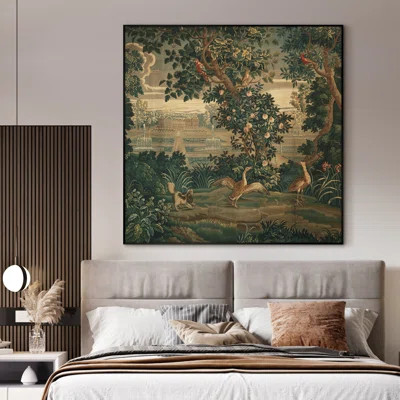 Extra Large Wall Art Fabric Print - Tapestry Ornate Botanical Garden Scene with Birds Artwork Decor for Living Room or Bedroom - "Frame Assembly Requi | Wayfair North America