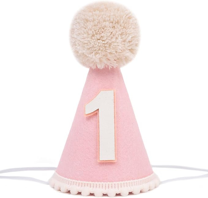 Pink First Birthday Hat for Baby Girls - Pink 1st Cone Hat,Crown with Pom Topper,First Birthday D... | Amazon (US)