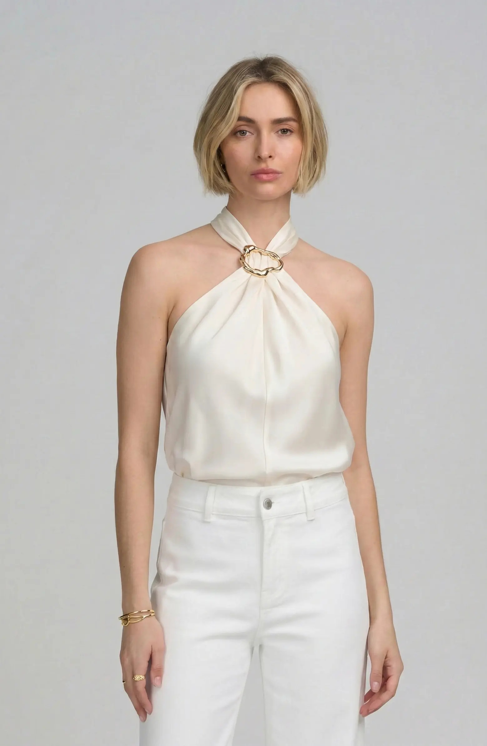 ELLE Collection Woven Halter Hardware Top | Nordstrom | Nordstrom