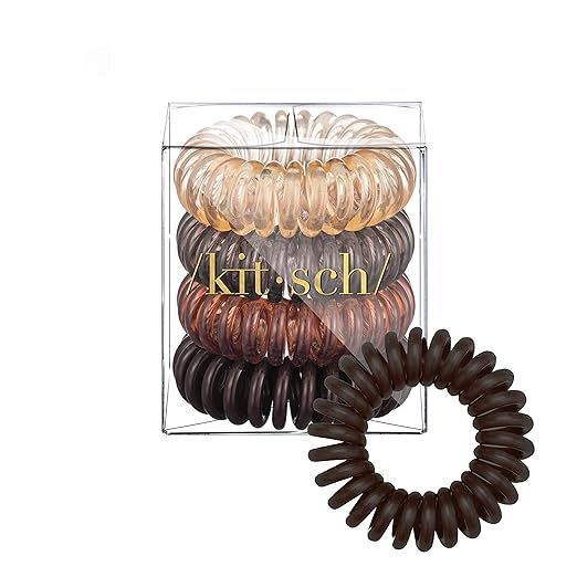 Kitsch Spiral Hair Ties, Coil Hair Ties, Phone Cord Hair Ties, Hair Coils - 4 Pcs, Brunette | Amazon (US)