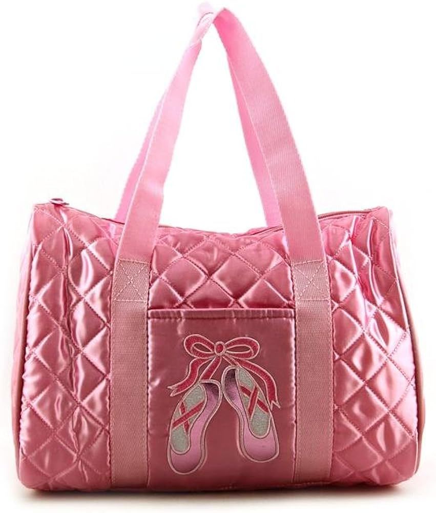 Danshuz Girl Pink Satin Quilted Duffel Bag Ballet Shoe Dance Accessory | Amazon (US)