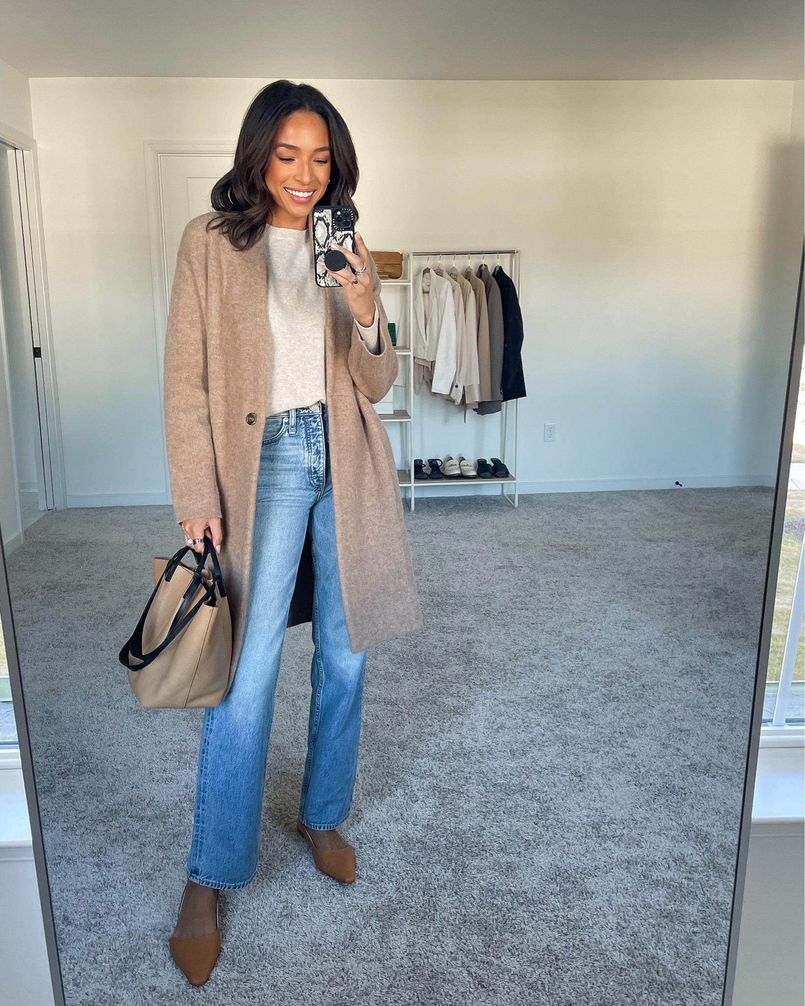 Size XXS in cardigan coat(runs large), M in beige cashmere sweater (for an oversized fit), 25 in jeans, flats fit tts 







Fall outfit
Fall capsule wardrobe
Capsule wardrobe outfit
Fall work outfit
Work outfit 
Work to weekend outfit
Smart casual outfit 
Casual outfit
Work jeans
Straight leg jeans
Classic denim
Work flats
Coatigan
Tan coat
Wool coat
Camel coat


#LTKworkwear #LTKSeasonal #LTKstyletip