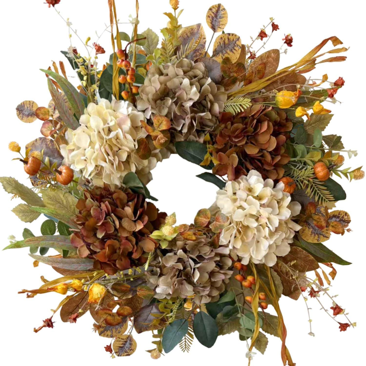 WANNA-CUL 24 Inch Fall Wreaths for Front Door with Hydrangea,Little Pumpkins-Fall Decorations for... | Amazon (US)