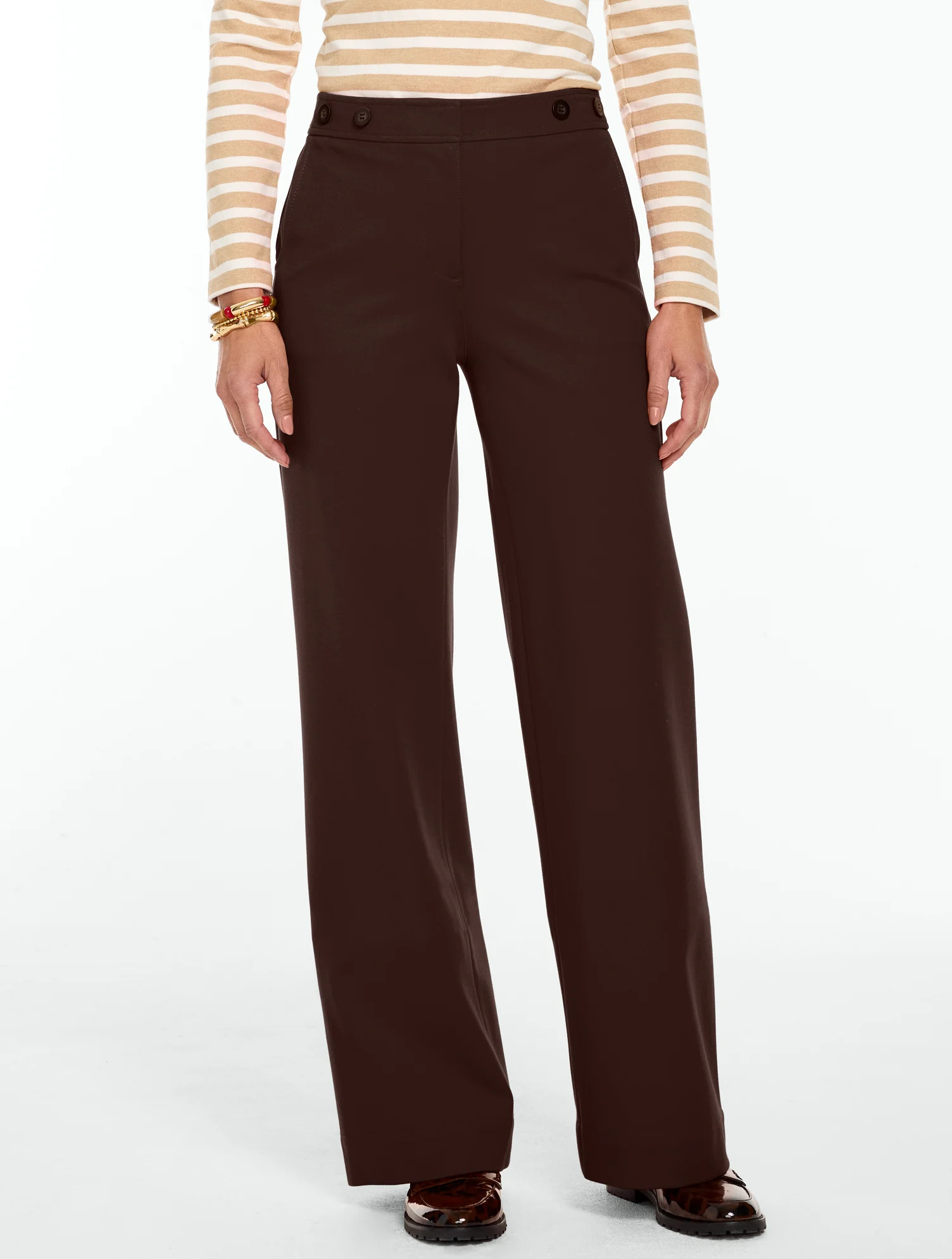 Petite - Polished Ponte Wide Leg Pants - Dark Chocolate - 14 Talbots | Talbots