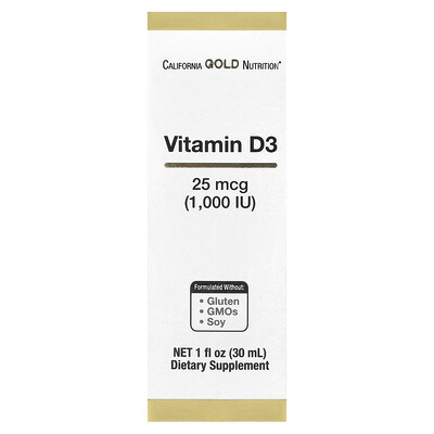California Gold Nutrition, Vitamin D3, 25 mcg (1,000 IU), 1 fl oz (30 ml) | iHerb