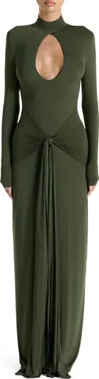 Cutout Tie Front Long Sleeve Maxi Dress | Nordstrom