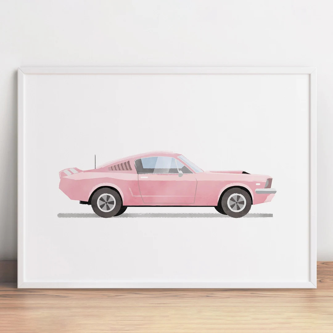 Pink Retro Sports Car Print, Automobile Wall Art, Muscle Car Poster, Kids Room Wall Art, Vehicle ... | Etsy (CAD)