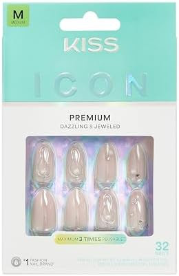 KISS ICON, Press On Nails, Nail glue included, 'Terrific', White, Medium Size, Almond Shape, Incl... | Amazon (US)