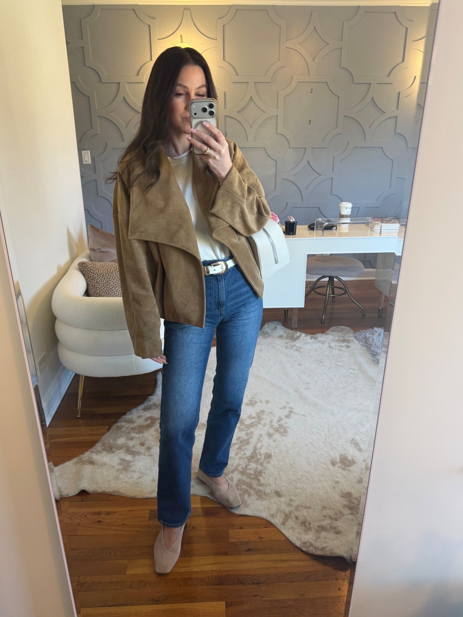 Outfit of the day for basketball sidelines! True size in the sweater tee, jacket, and jeans! Size down an entire size in the flats!

#LTKootd #LTKSeasonal #LTKOver40