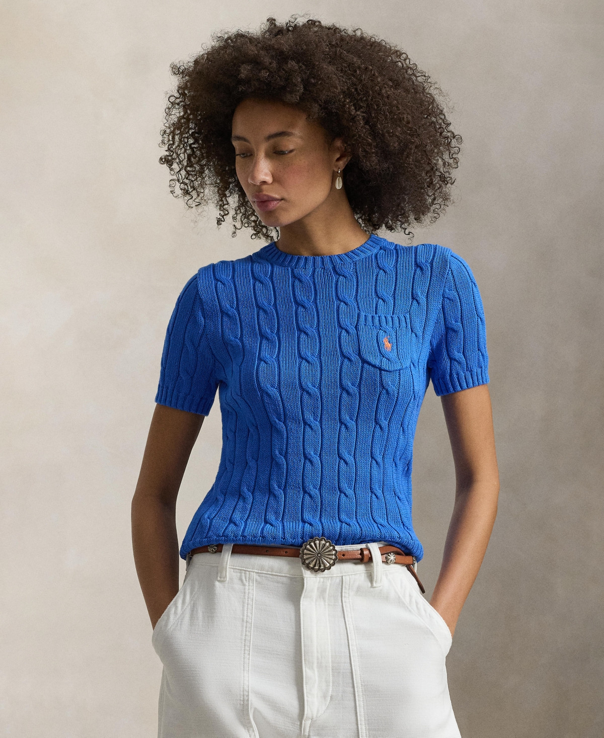 Polo Ralph Lauren Women's Cable-Knit Short-Sleeve Sweater - Colby Blue | Macy's