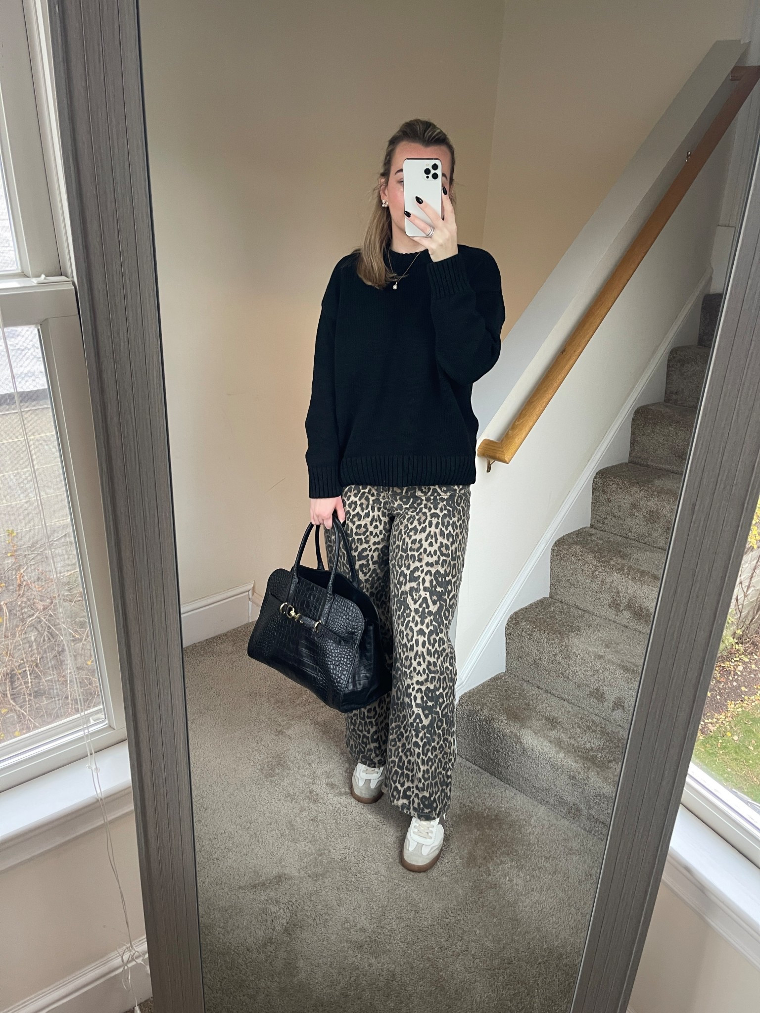 Black Gap sweater in size medium, cheetah pants and dolce vita sneakers. 

#LTKFindsUnder50 #LTKFindsUnder100 #LTKWorkwear
