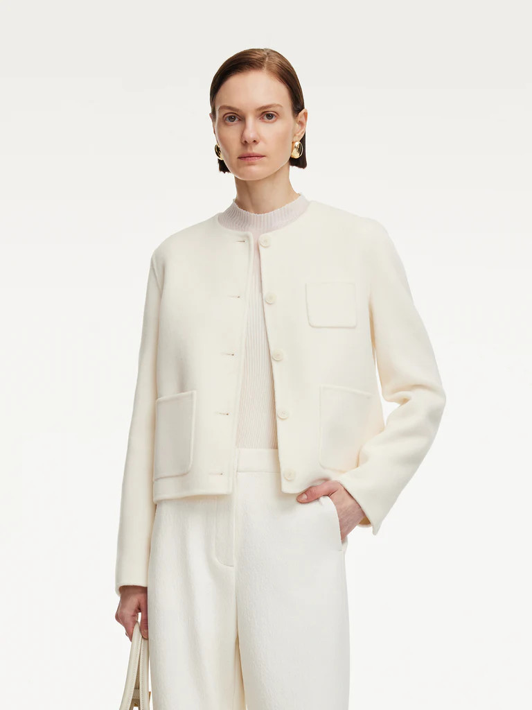 Cashmere Wool Blend Double-Faced Women Crop Jacket | GOELIA
